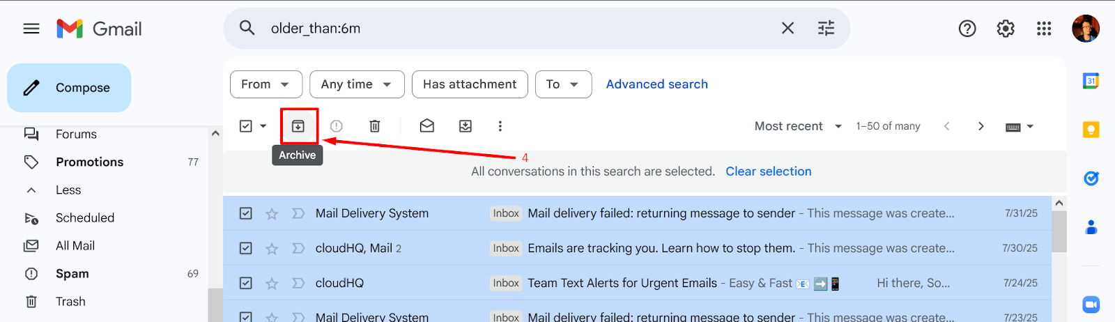 Архивация писем Gmail