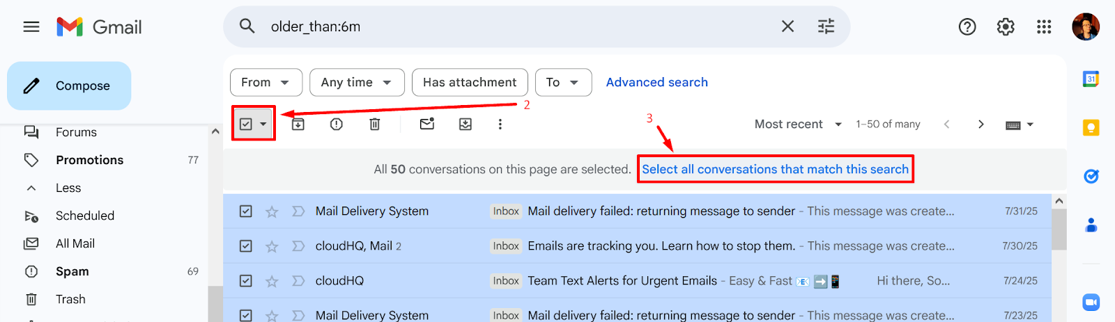 Архивация писем Gmail